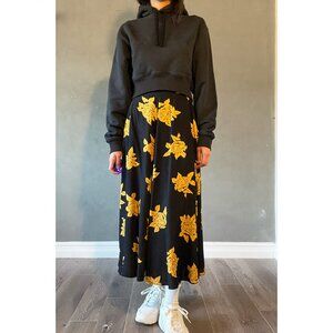 Vintage Rose Print A-Line Midi Skirt - XS/S